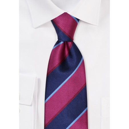 Rugby Striped Necktie in Navy and Raspberry