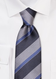 Grenadine Textured Striped Tie in Gray and Steel Blue