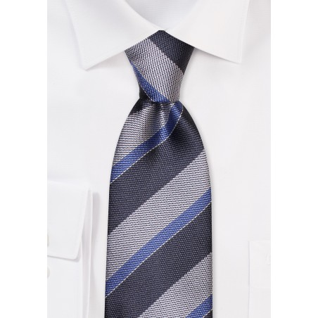 Grenadine Textured Striped Tie in Gray and Steel Blue