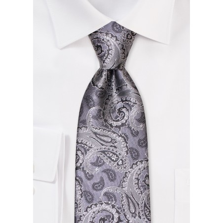 Gray and Silver Woven Paisley Tie