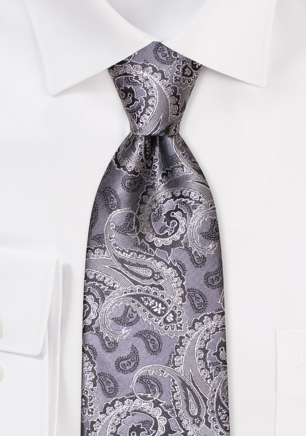 Gray and Silver Woven Paisley Tie