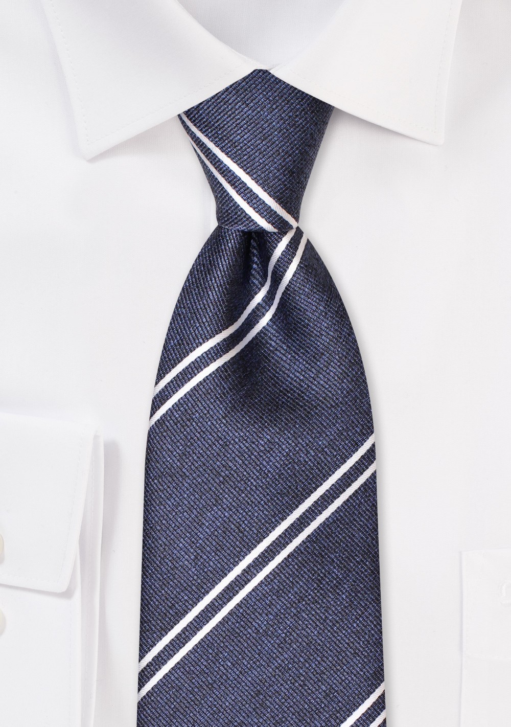 Double Stripe Repp Tie in Steel Grey