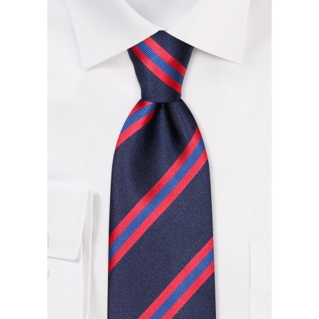 Business Stripe Tie in Navy and Crimson