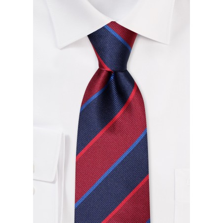 Rugby Striped Necktie in Crimson and Navy