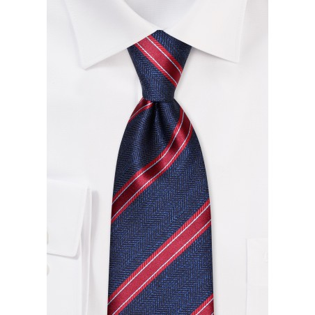 Fall Striped Tie in Navy and Cherry