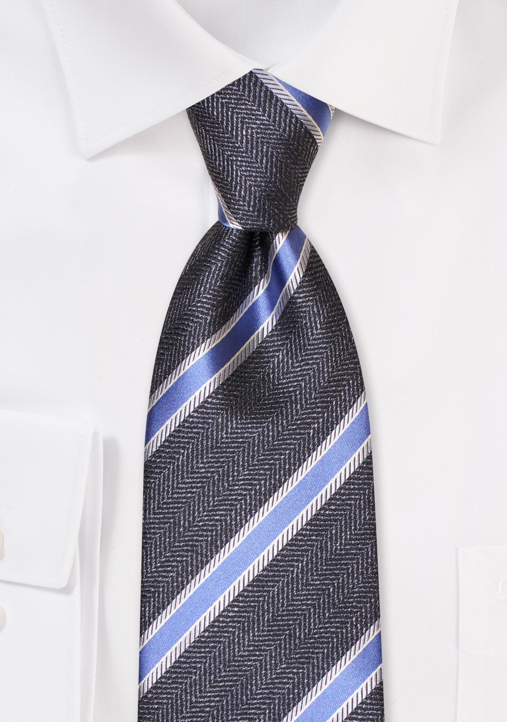 Fall Striped Tie in Grey and Sky Blue