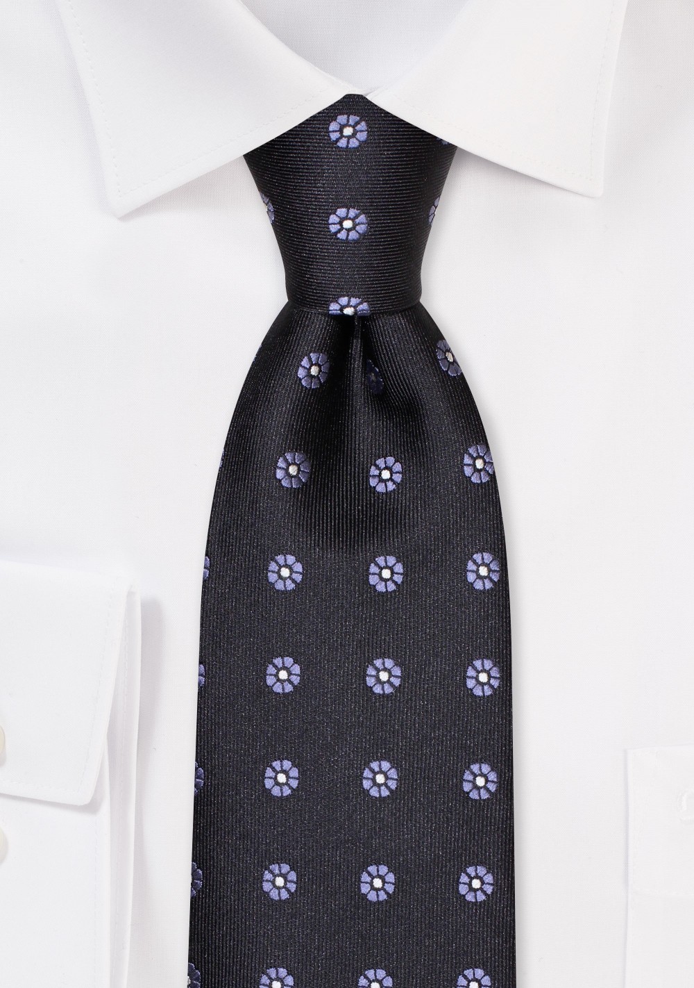 Black Tie with Small Embroidered Floral Dots