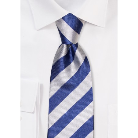 Classic Repp Tie in Royal Blue and Silver