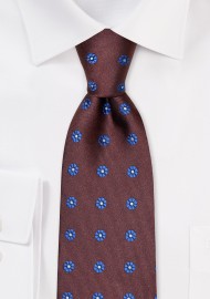Chocolate Brown and Blue Floral Tie
