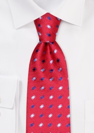 Designer Check Tie in Cherry Red and Blues