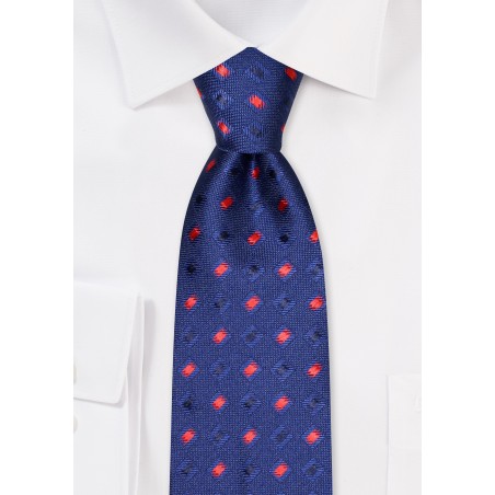 Royal Blue Tie with Navy and Coral Checks