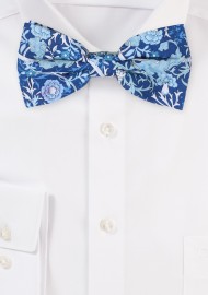 Summer Floral Paisley Cotton Bow in Blues