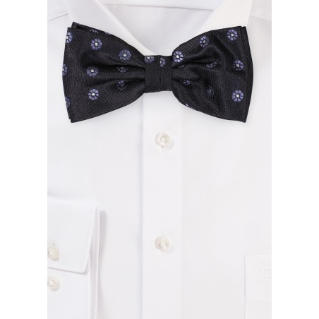 Black Bow Tie with Silver Woven Flowers