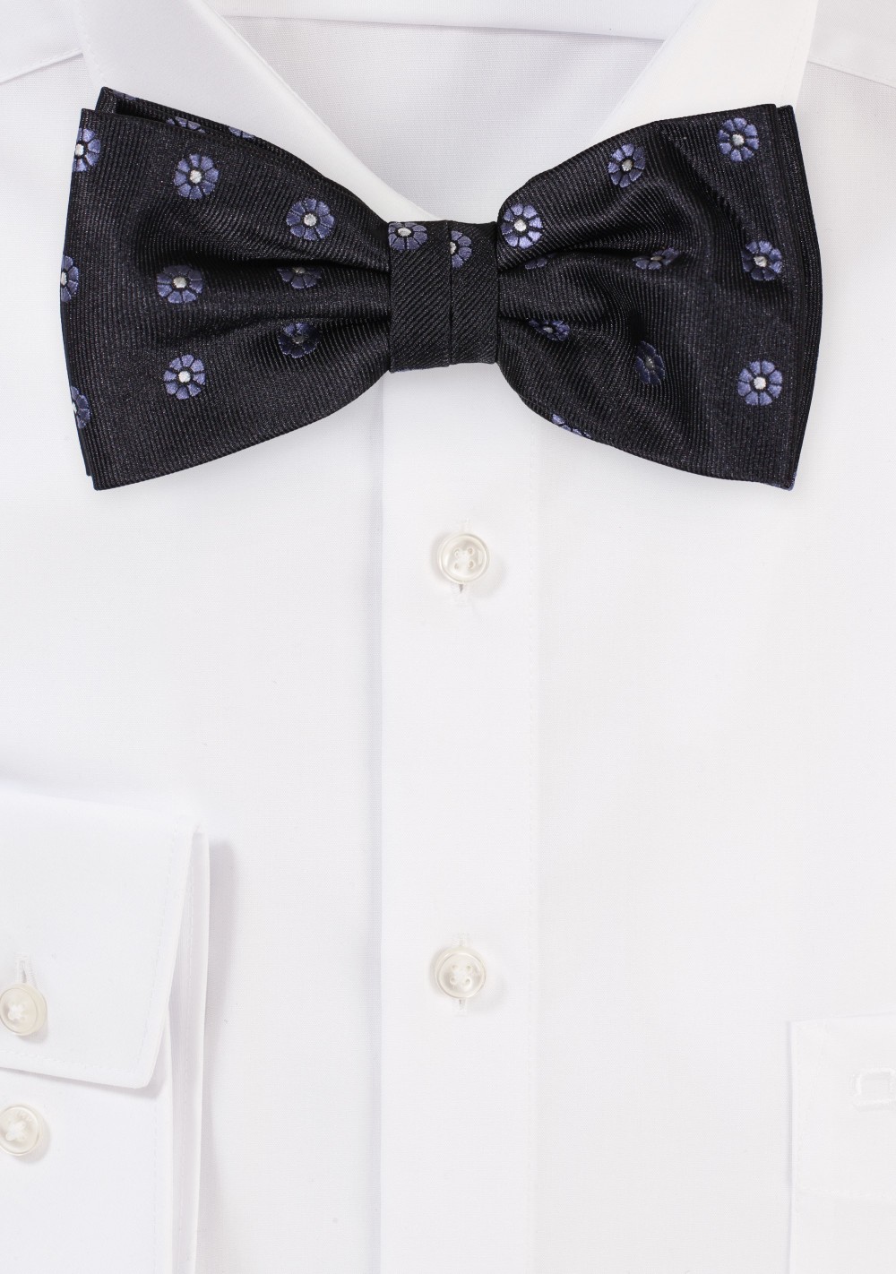 Black Bow Tie with Silver Woven Flowers