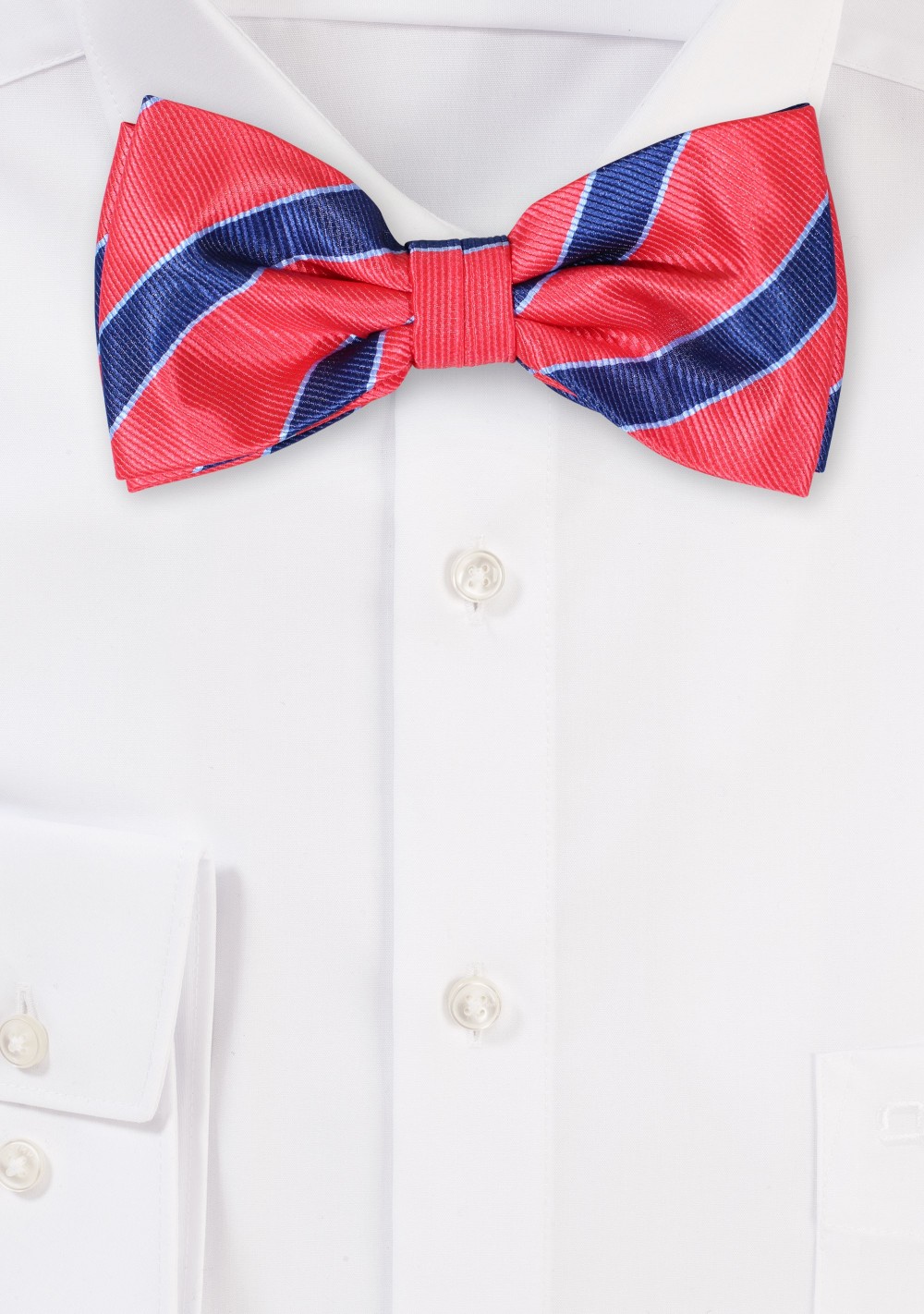 Coral Red and Navy Striped Bowtie