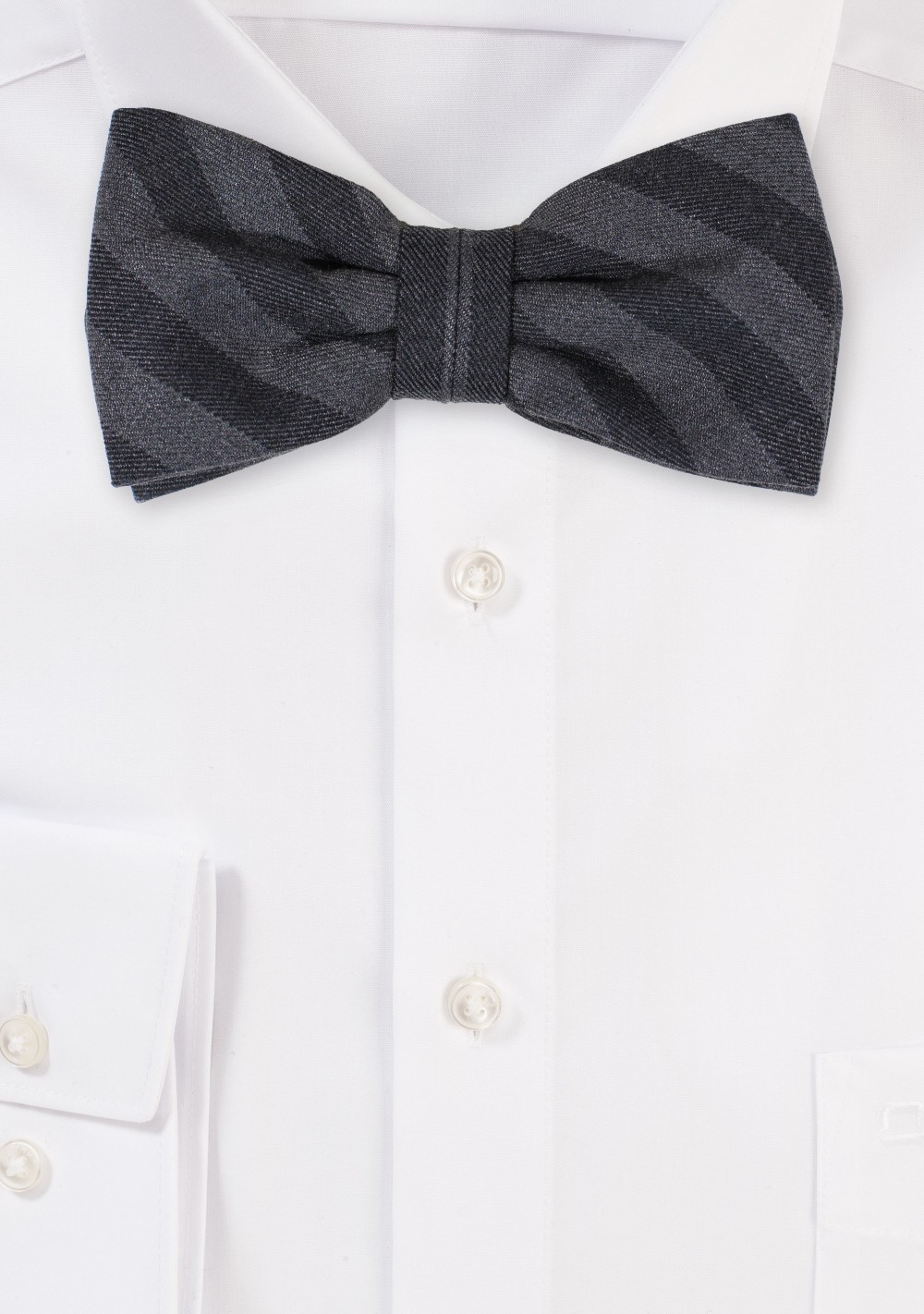 Charcoal Gray Striped Cotton Bowtie