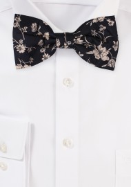 Black Bowtie with Ivory Floral Print