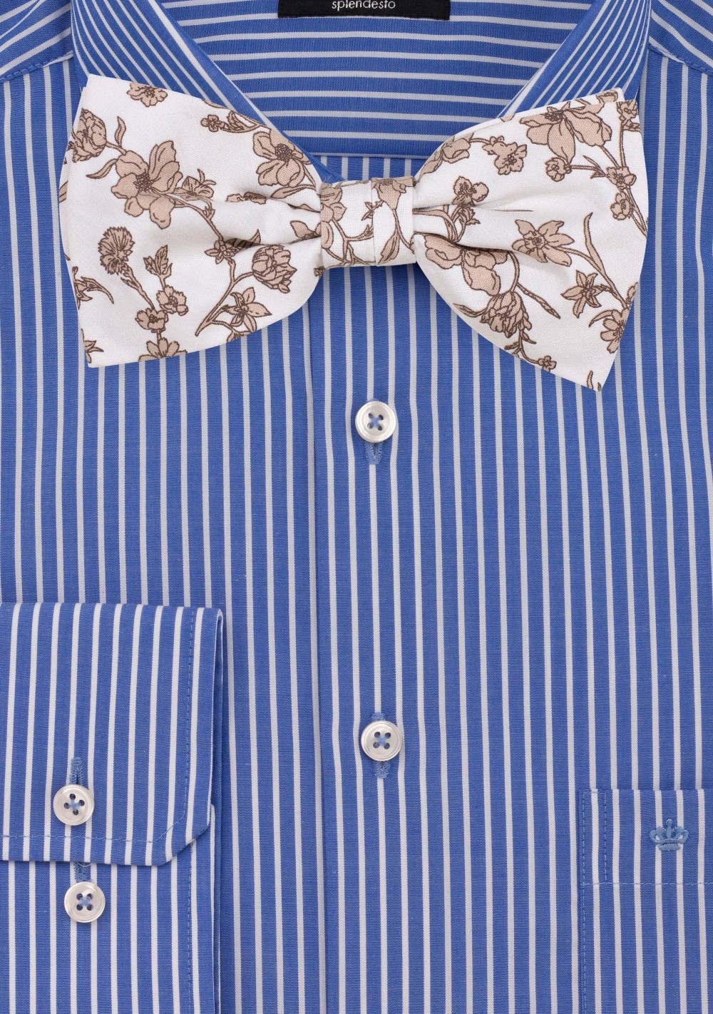 White and Tan Floral Bowtie