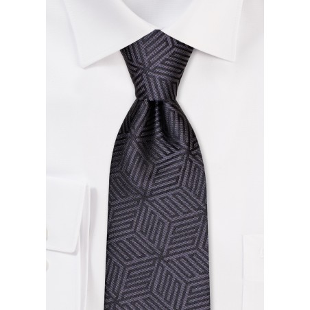 Geometric Designer Tie in Charcoal and Black