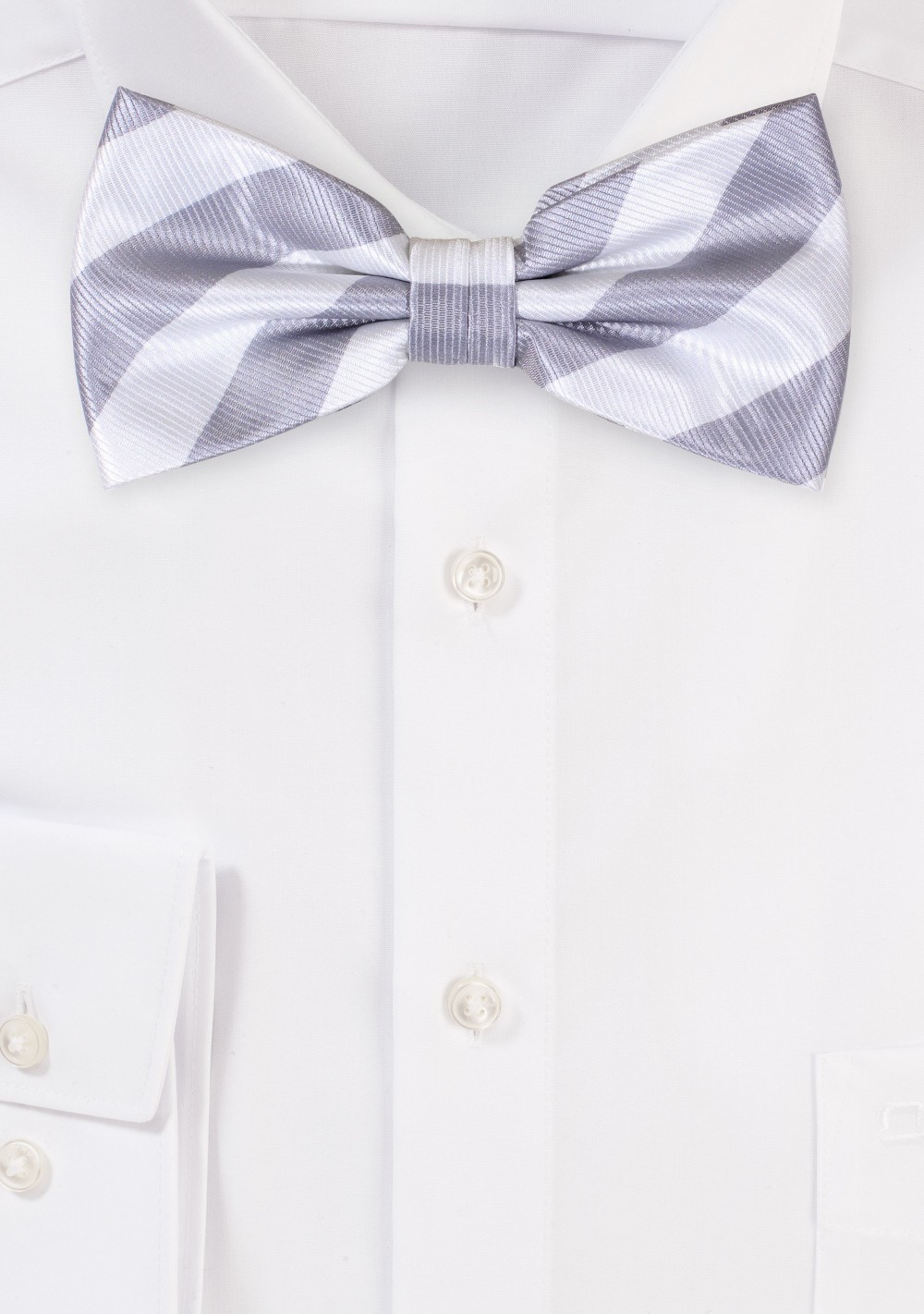 Repp Stripe Bow Tie in Silver and White
