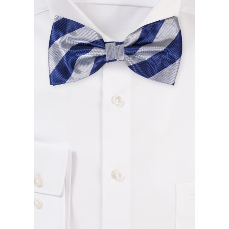 Repp Stripe Bow Tie in Navy and Silver