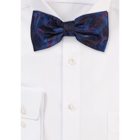 Paisley Check Bowtie in Navy and Cherry Red