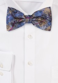 Blue and Gold Paisley Check Bowtie