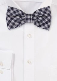 Navy and Silver Gingham Check Bowtie