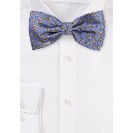Blue and Gold Paisley Bow Tie