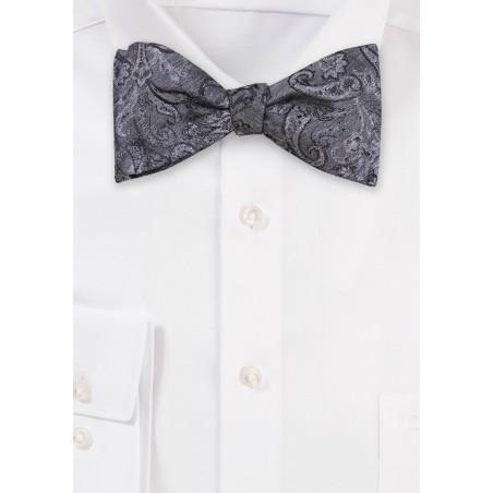 Woolen Textured Floral Bowtie in Charcoal