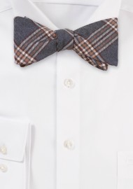 Plaid Self-Tie Bowtie in Gray and Tan
