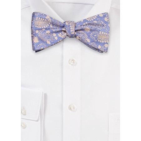 Light Blue and Gold Paisley Bowtie