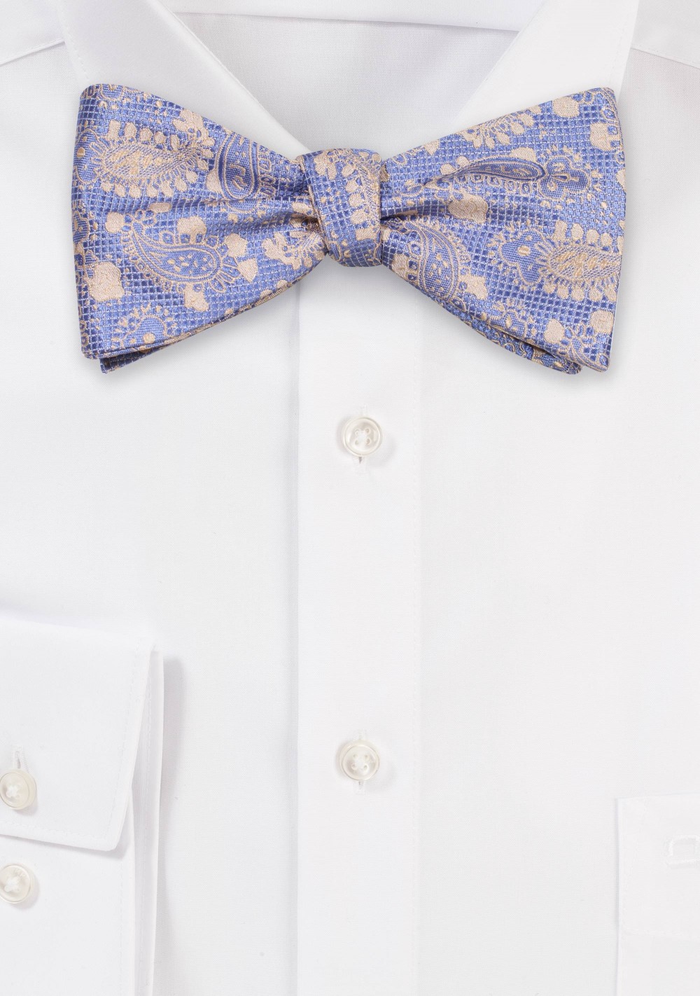 Light Blue and Gold Paisley Bowtie