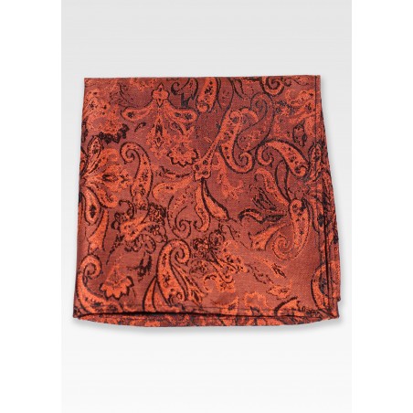 Washed Paisley Pocket Square in Paprika
