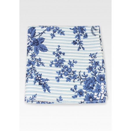 Floral Stripe Pocket Square in Blues