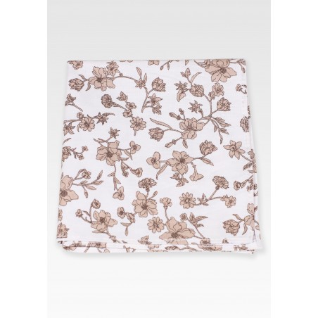 White and Tan Floral Pocket Square