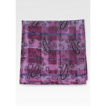 Paisley Check Pocket Square in Pink