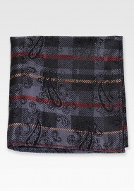 Paisley Check Pocket Square in Charcoal