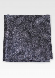 Large Paisley Weave Pocket Square in Charcoal