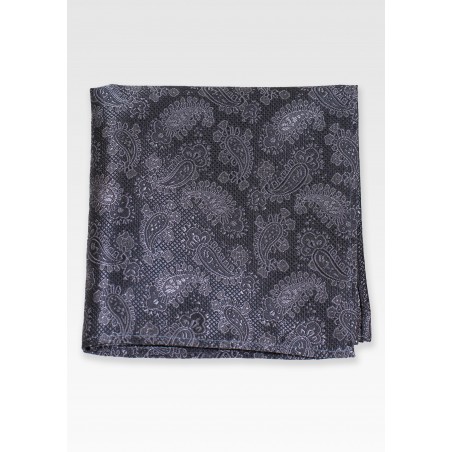 Large Paisley Weave Pocket Square in Charcoal