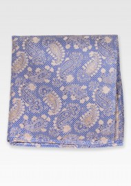 Light Blue and Gold Paisley Pocket Square