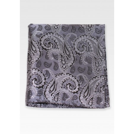 Charcoal and Silver Paisley Designer Hanky