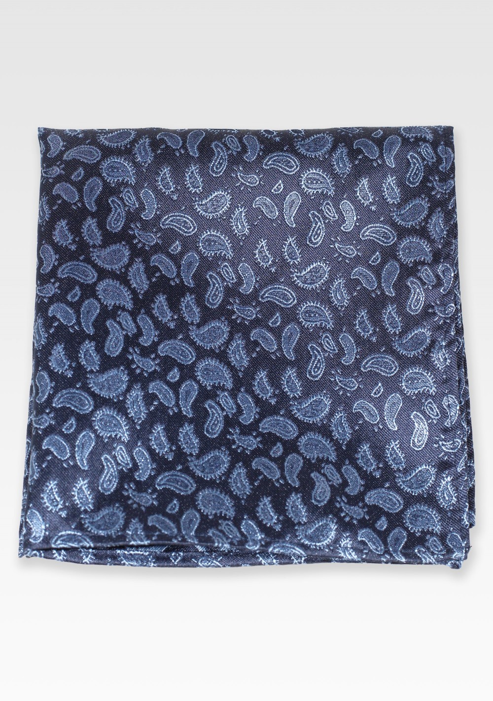Navy Pocket Square with Blue Paisley Pattern