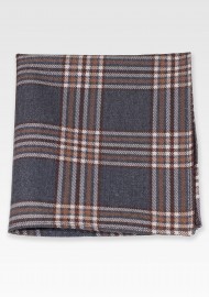Plaid Cotton Pocket Square in Gray and Tan