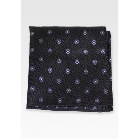 Classy Black Pocket Square with Embroidered Flowers