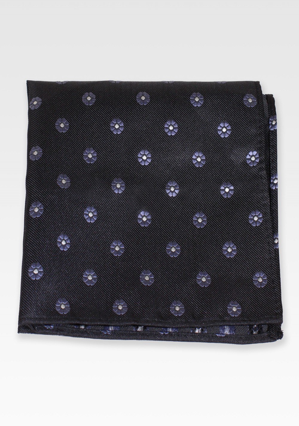 Classy Black Pocket Square with Embroidered Flowers