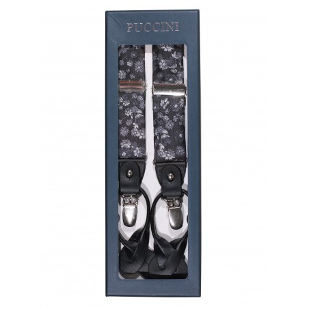 Black and Silver Floral Dress Suspenders in Gift Box