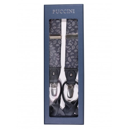 Black and Gray Paisley Suspenders in Gift Box