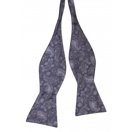 Charcoal Gray Paisley Bowtie in Self-Tie Style Untied