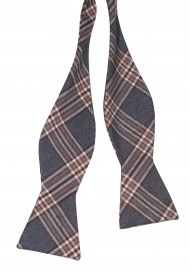 Plaid Self-Tie Bowtie in Gray and Tan Untied
